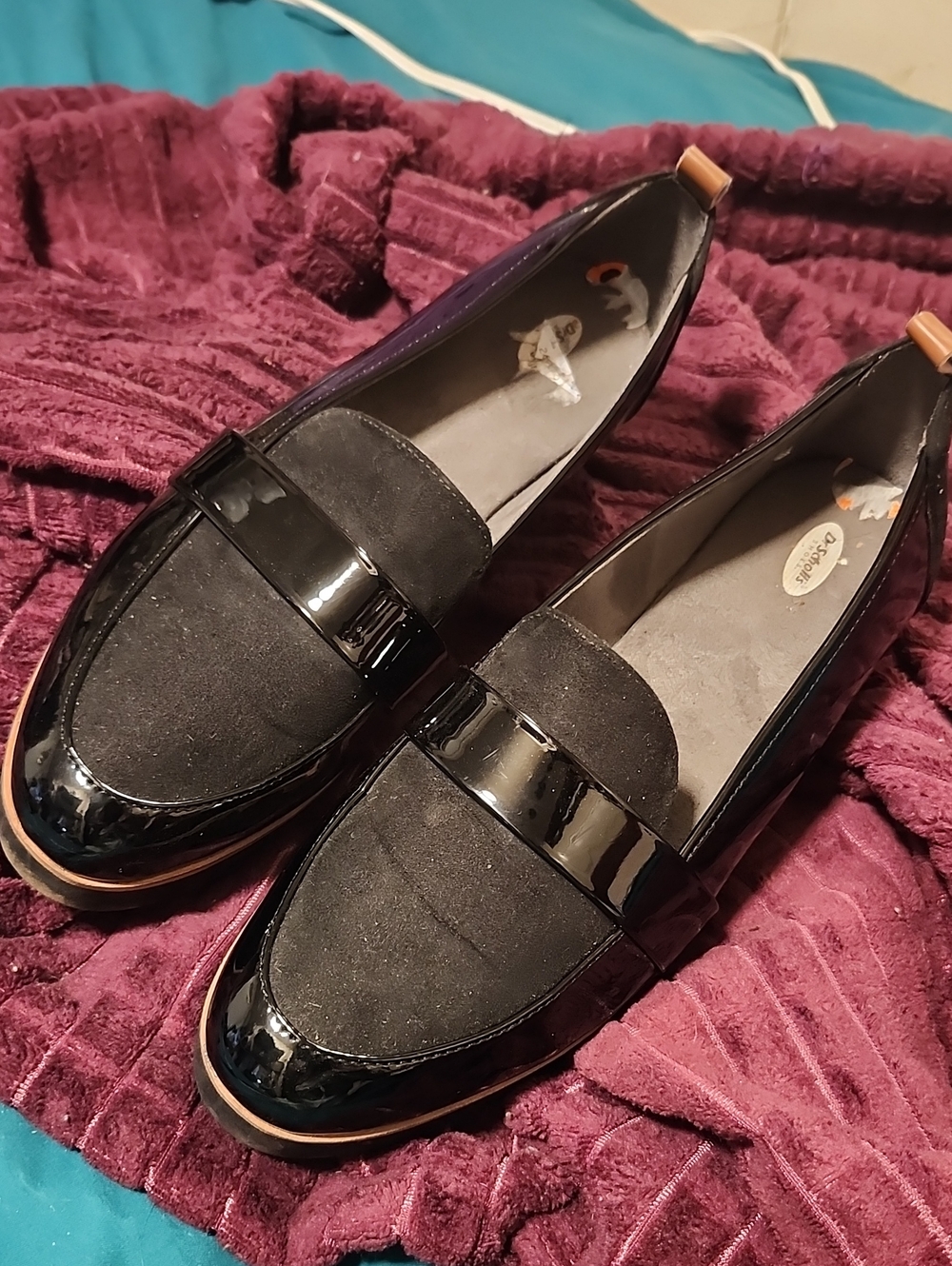 Dr. Scholl's Black Patent and Suede Penny Loafers